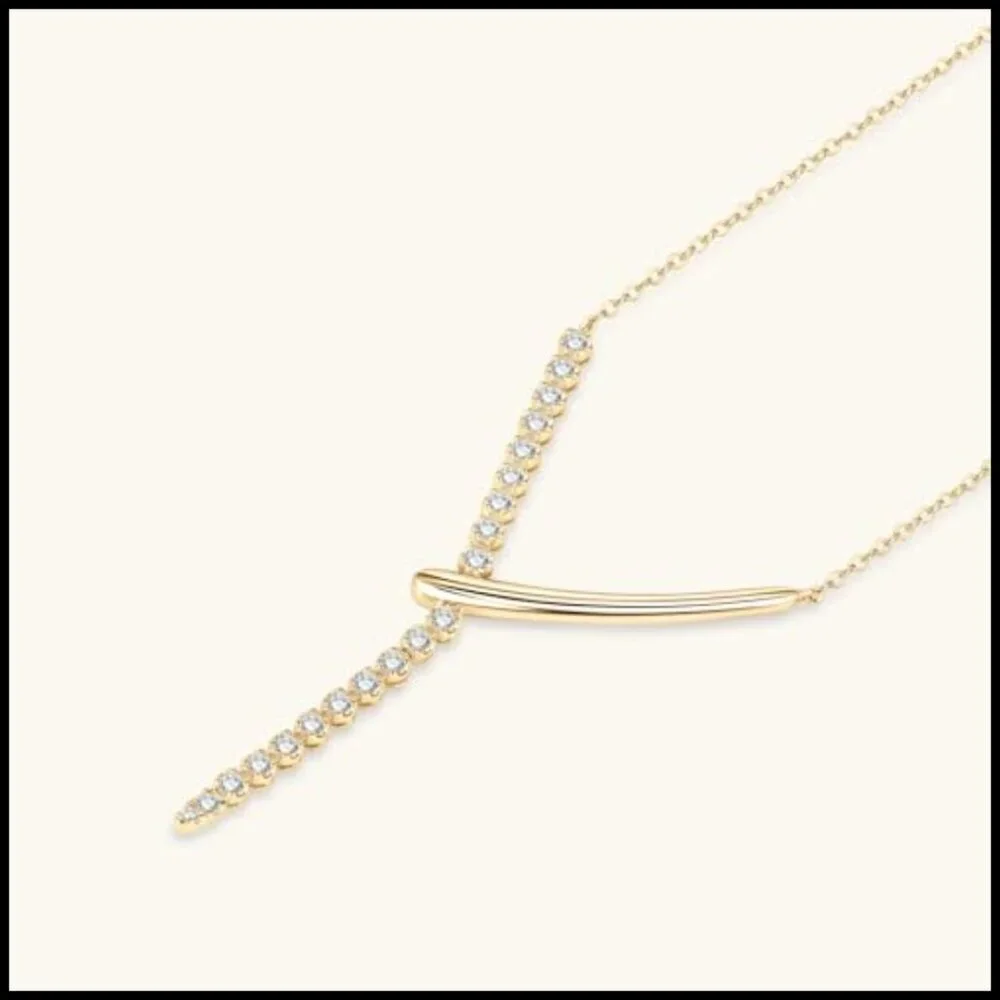 925 Sterling Silver Moissanite Y Pendant Necklace 0.58CTTW